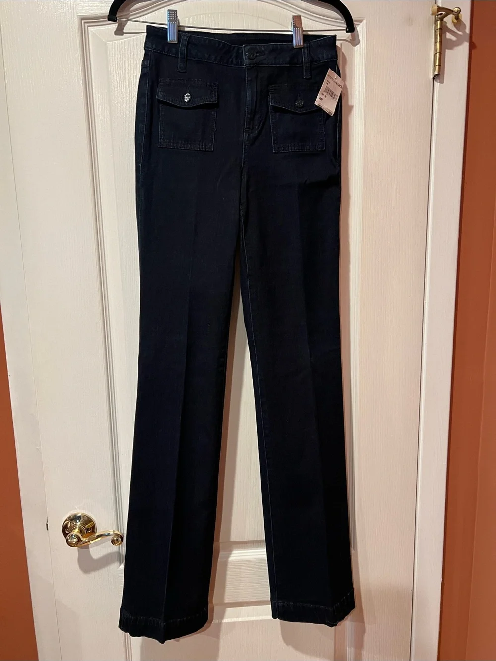 Dark Denim Straight-Leg Pants with Front Flap Pockets brand new with tags